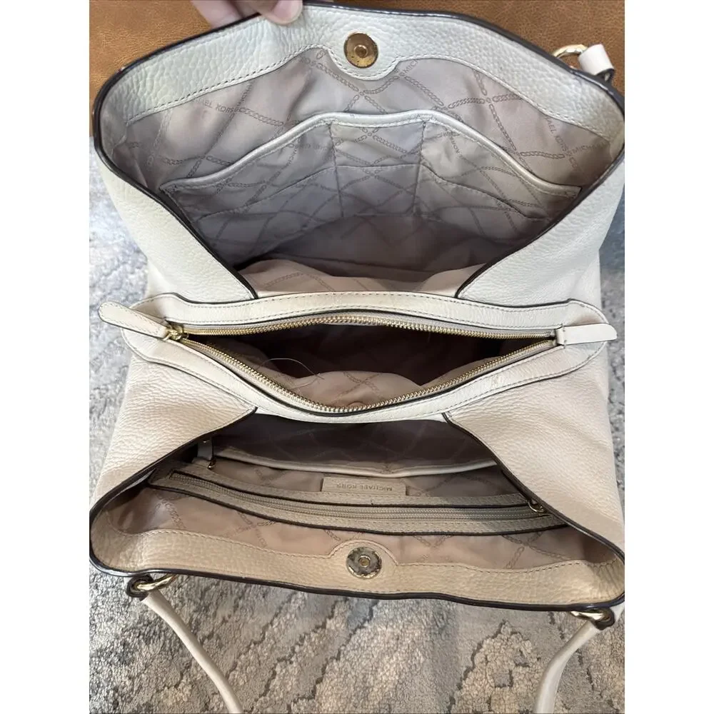 MICHAEL Michael Kors Carrie Large Pebbled Leather Shoulder Bag, Light Sand